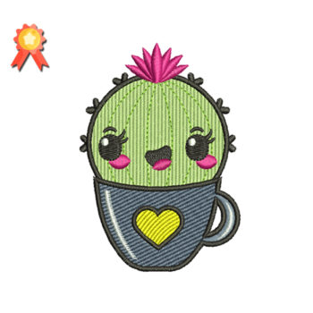 Cactus in the Cup Machine Embroidery Design. Includes following formats: DST, EXP, HUS, PES, JEF, SEW, XXX,VP3.