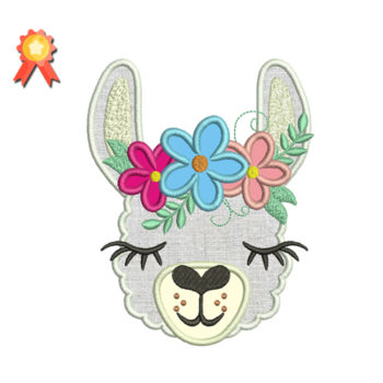 Llama Head With Shabby Chick Roses Machine Embroidery Design