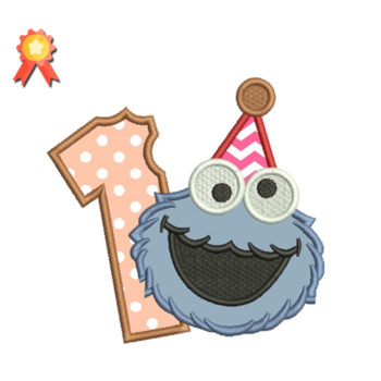 First birthday Cookie Monster Machine Embroidery Design