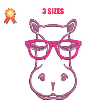 Hippo With Glasses Machine Embroidery Design