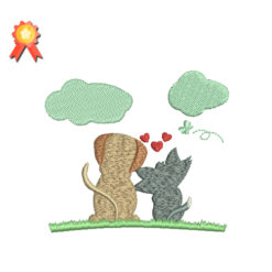 Dog And Kitten In Love Machine Embroidery Design