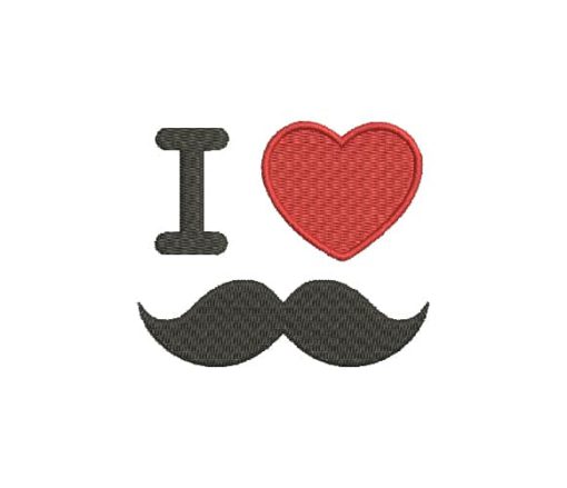 I Love Mustache Machine Embroidery Design