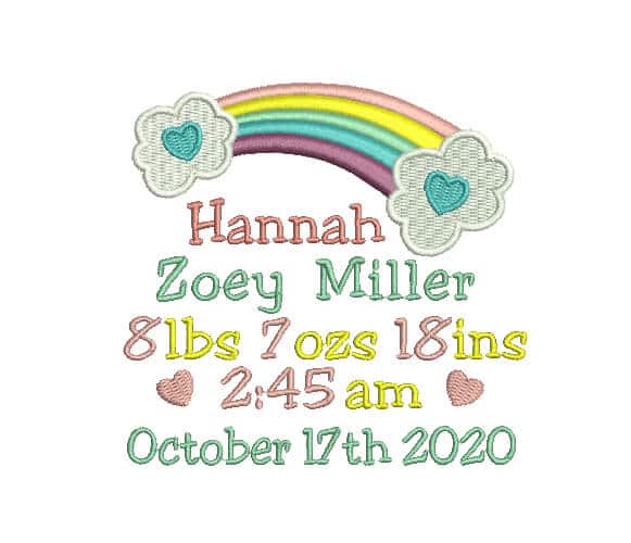 Birth announcement - Rainbow Birth Announcement - boy Machine Embroidery custom Design