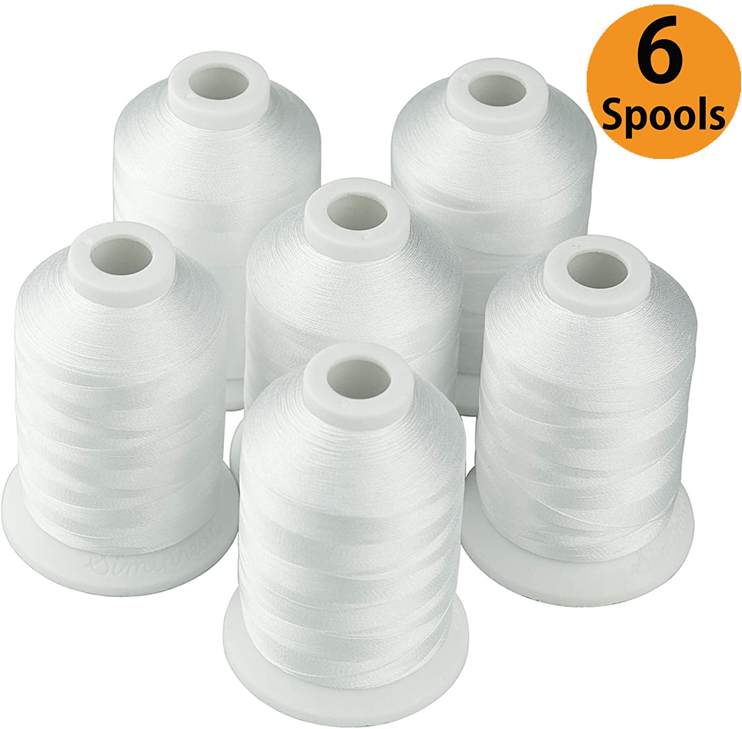 Simthread 6 spool embroidery thread color white