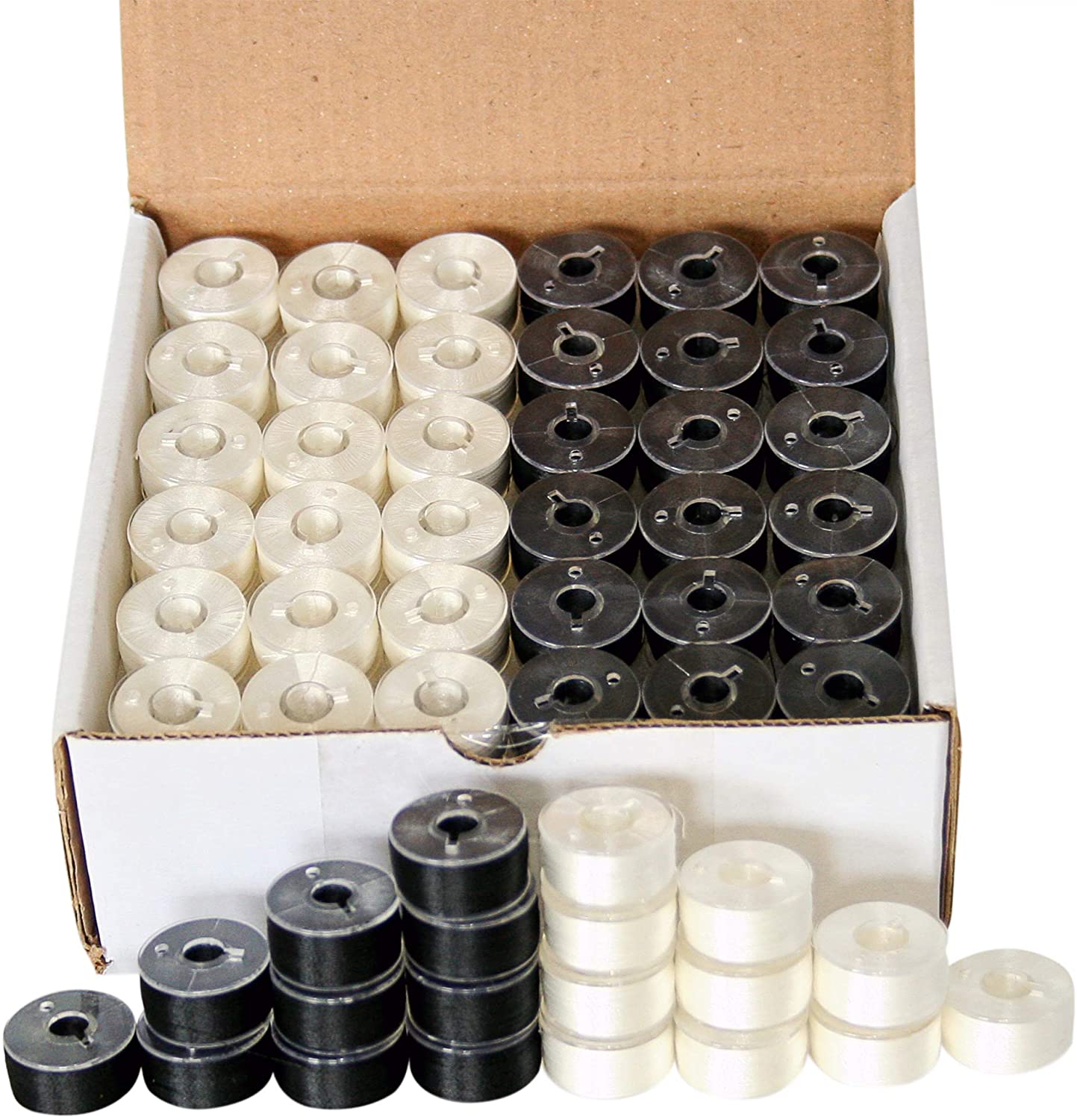 144 Black & White Pre-Wound Bobbins for Brother Embroidery Machines Compatible with PE-700, PE700II, PE-750D, PE-770, PE-780D, Innovis 1000,