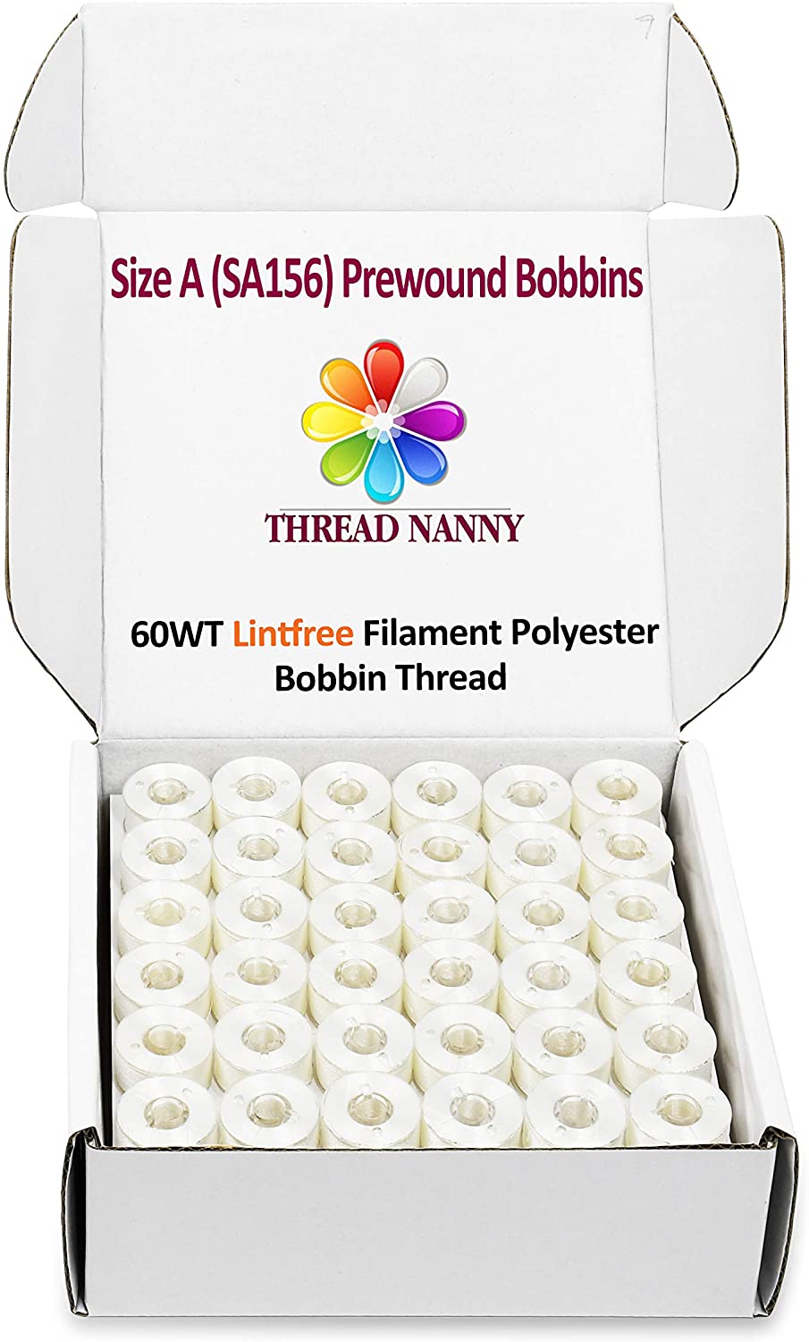 144 White PreWound Bobbins for Embroidery Machines Size A (SA156) Plastic Sided Compatible with Brother Babylock Janome Embroidery Machines