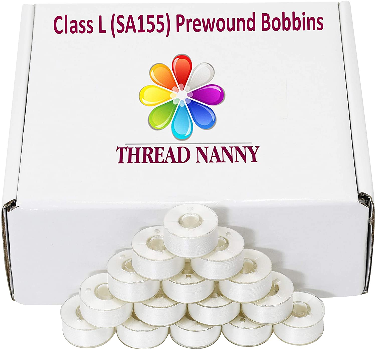 New ThreadNanny 144 White Pre-wound L-Style Plastic Bobbins for Embroidery Machines (SA155) Size L