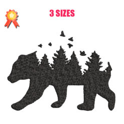 Bear Forrest Silhouette Machine Embroidery Design