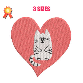 Cat With Heart Machine Embroidery Design