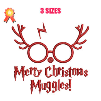Merry Christmas Muggles Machine Embroidery Design