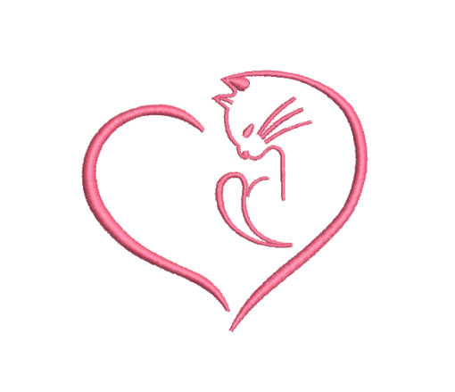 Heart Cat Machine Embroidery Design