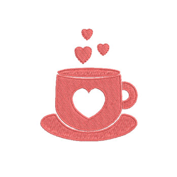 Cup With Heart Machine Embroidery Design