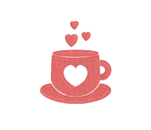 Cup With Heart Machine Embroidery Design